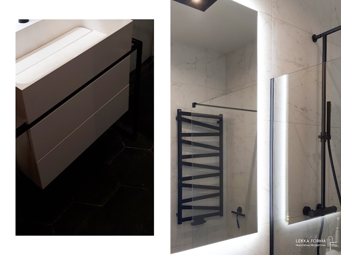 Czarno-biała łazienka - zdjęcie od Lekka Forma - pracownia projektowa - Homebook