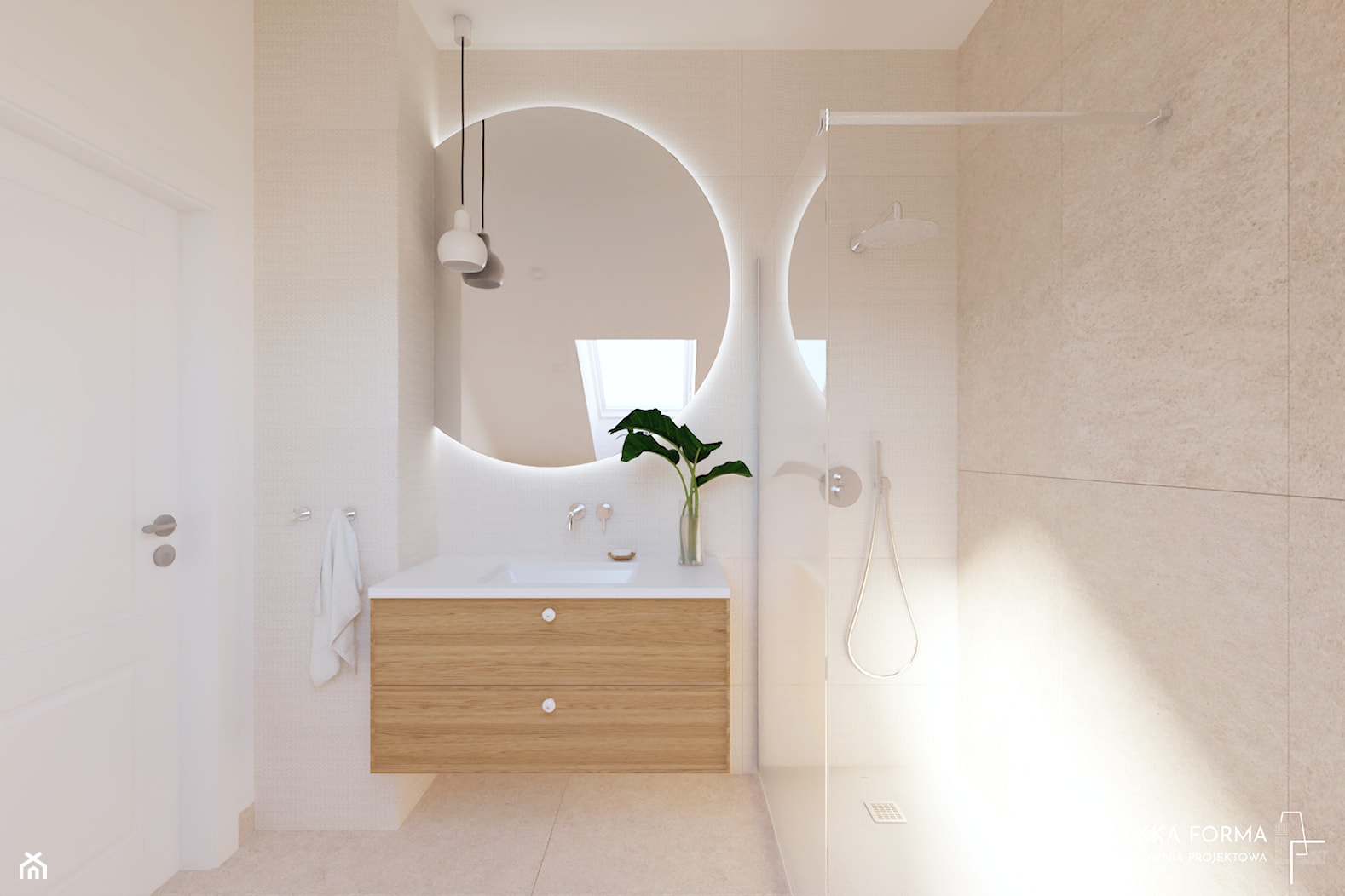 Beżowa przytulna łazienka - zdjęcie od Lekka Forma - pracownia projektowa - Homebook