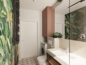 Wzorzyste płytki w łazience, wnęka na pralkę - zdjęcie od Lekka Forma - pracownia projektowa