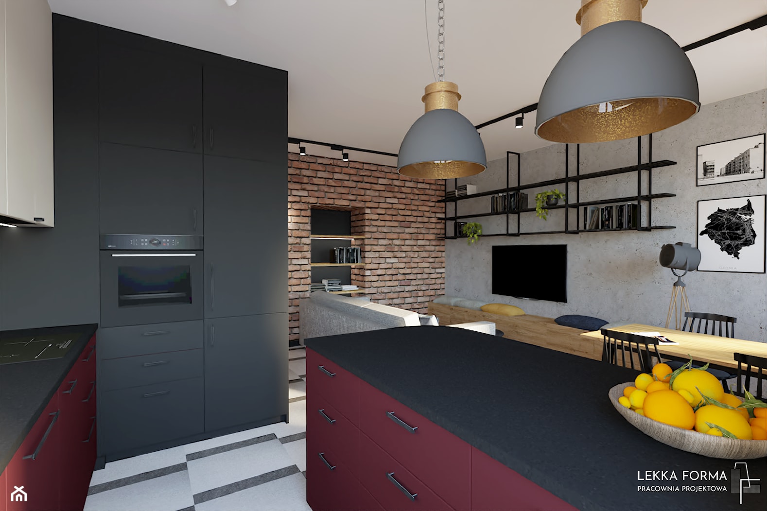 Loftowy salon z kuchnią - zdjęcie od Lekka Forma - pracownia projektowa - Homebook