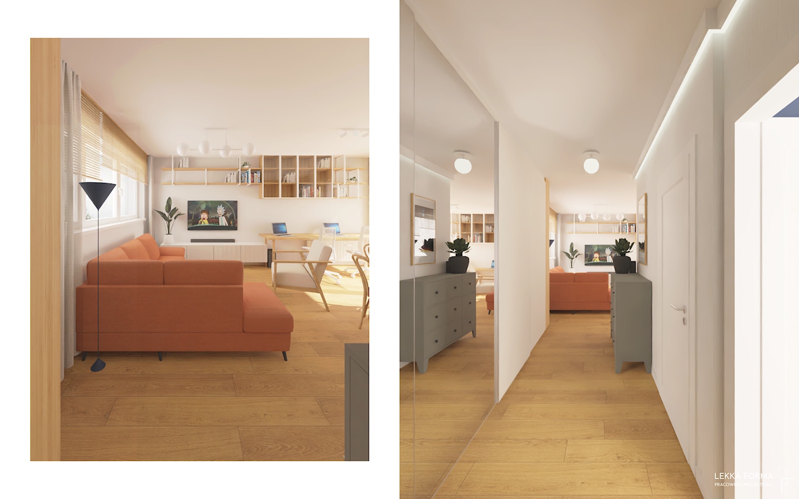 Długi korytarz z widokiem na salon - zdjęcie od Lekka Forma - pracownia projektowa - Homebook