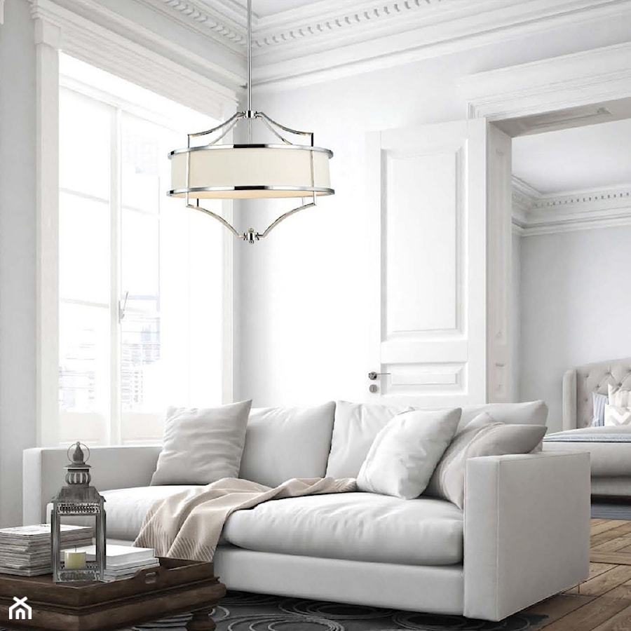 Lampa wisząca STESSO CROMO M salon, jadalnia, sypialnia, kremowy abażur, chrom - Orlicki Design - zdjęcie od Szukam Lampy