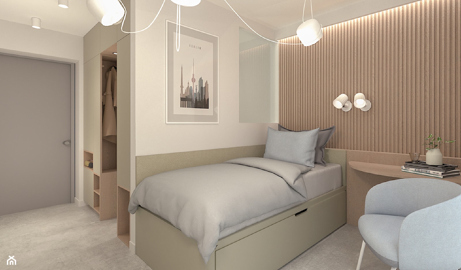 Berlin Mikro-apartamenty sypialnia- łóżko z wysuwanym pojemnikiem na dodatkowy materac - zdjęcie od Aleksandra Oszczak Architekt Wnętrz - Homebook