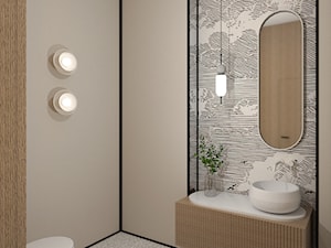 Artystyczna toaleta z ciekawą tapetą - zdjęcie od Aleksandra Oszczak Architekt Wnętrz