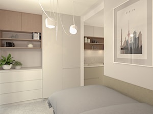 Berlin Mikro-apartamenty sypialnia- łóżko z wysuwanym pojemnikiem na dodatkowy materac - zdjęcie od Aleksandra Oszczak Architekt Wnętrz
