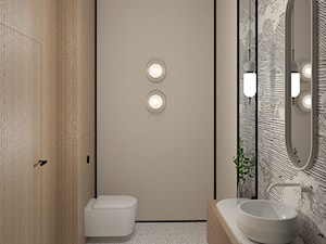 Artystyczna toaleta z ciekawą tapetą - zdjęcie od Aleksandra Oszczak Architekt Wnętrz