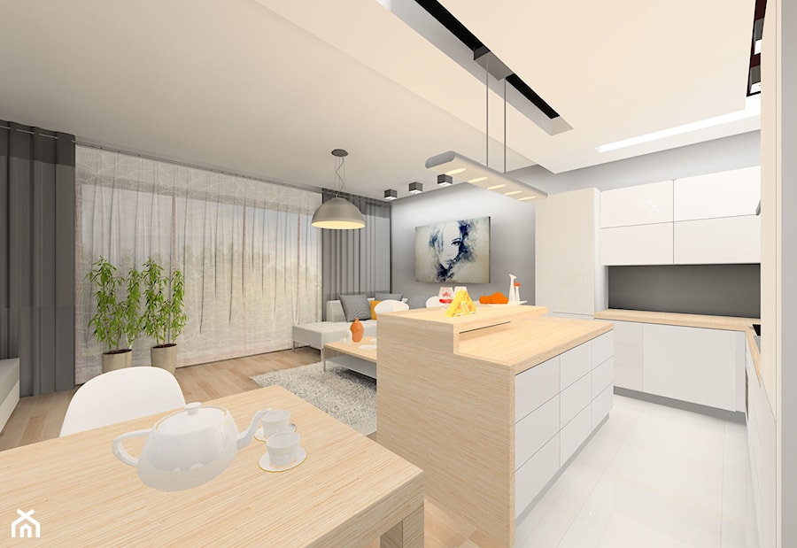 salon z aneksem kuchennym - I wersja (bez kominka) - zdjęcie od Blanka4design