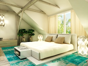 Beżowa elegancja - Duża biała sypialnia na poddaszu, styl nowoczesny - zdjęcie od m o d e s i magdalena wasiak