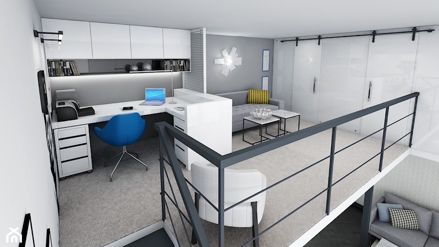 28 m2 - Średnie z sofą białe szare biuro, styl nowoczesny - zdjęcie od m o d e s i magdalena wasiak