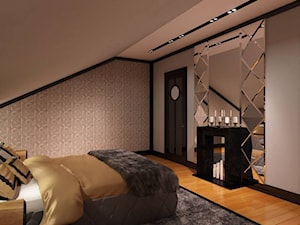 ART DECO ANNO DOMINI 2013 - Średnia beżowa sypialnia na poddaszu, styl glamour - zdjęcie od m o d e s i magdalena wasiak