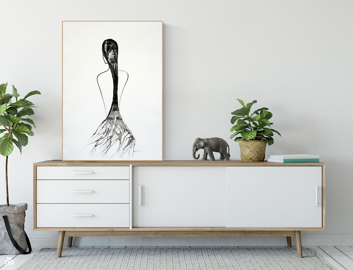 MiniMalArt nowoczesne grafiki z motywem roślinnym, plakat roślinny, abstrakcja kobieta czarno-biała, elegancki minimalizm, obrazy do salonu sypialni, gabinetu i przedpokoju - zdjęcie od minimalart-grafika-obrazy.pl - Homebook