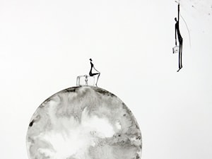 Grafiki czarno-białe nowoczesne abstrakcje plakat księzyc ręcznie malowany autorska grafiki na scianę - zdjęcie od minimalart-grafika-obrazy.pl