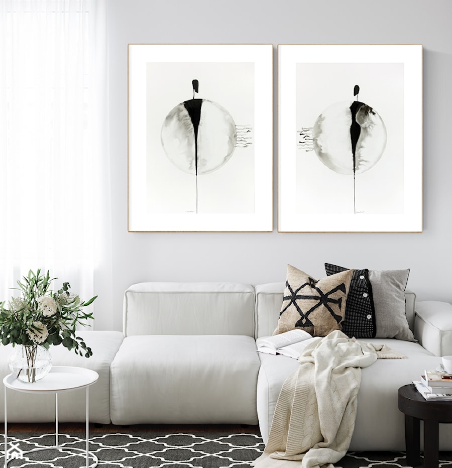 obraz czarno biały do sypialni, abstrakcja, obraz ręcznie malowany - zdjęcie od minimalart-grafika-obrazy.pl