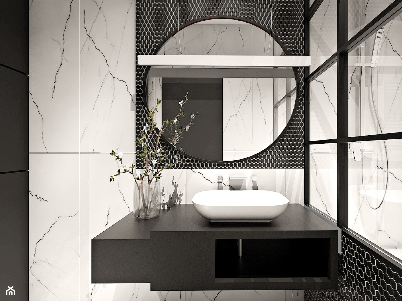 Czarno biała łazienka - zdjęcie od NOA studio - biuro projektowania wnętrz - Homebook