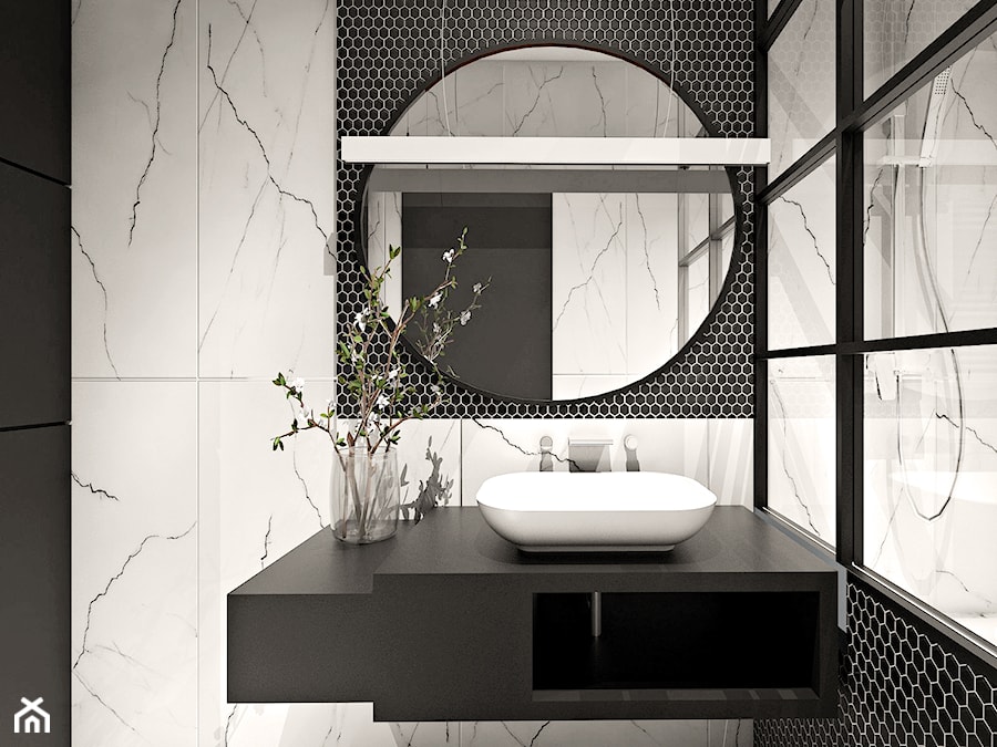 Czarno biała łazienka - zdjęcie od NOA studio - biuro projektowania wnętrz
