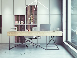 Biurko narożne i zabudowa HOME OFFICE- lite drewno i stal - zdjęcie od LOFTABLE Interior Design & Furniture