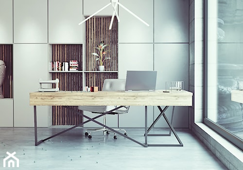 Biurko narożne i zabudowa HOME OFFICE- lite drewno i stal - zdjęcie od LOFTABLE Interior Design & Furniture