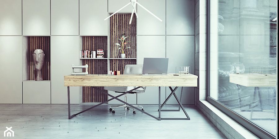 Biurko narożne i zabudowa HOME OFFICE- lite drewno i stal - zdjęcie od LOFTABLE Interior Design & Furniture