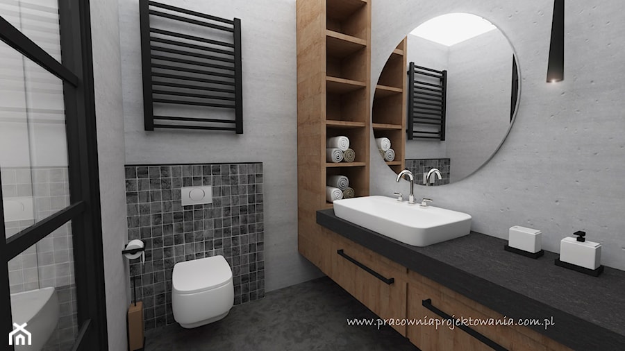 Męska sypialnia z łazienką - Łazienka, styl industrialny - zdjęcie od Pracownia Projektowania