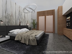 Męska sypialnia z łazienką - Duża szara sypialnia, styl industrialny - zdjęcie od Pracownia Projektowania