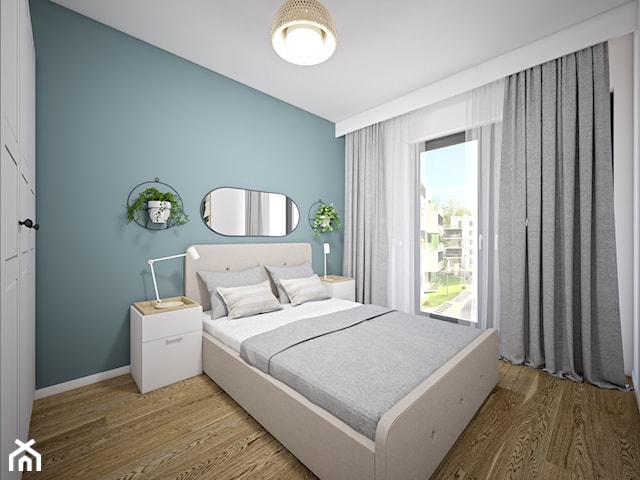 Przytulna sypialnia z niebieską ścianą, Katowice