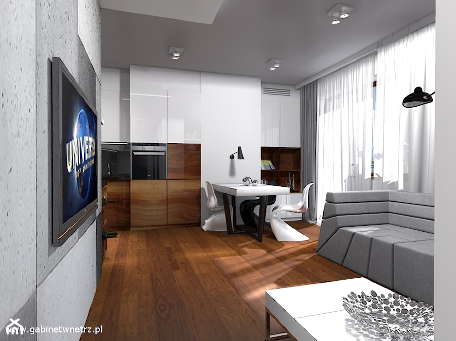 Apartament Tarchomin - Mały biały salon z jadalnią, styl nowoczesny - zdjęcie od Gabinet Wnętrz - Recepta na dobre wnętrze
