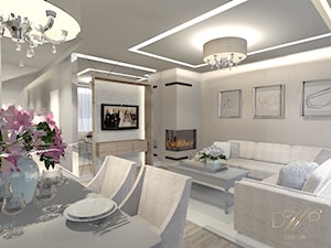 Bliźniak w Książenicach - Średni beżowy biały salon z jadalnią, styl glamour - zdjęcie od DWP design