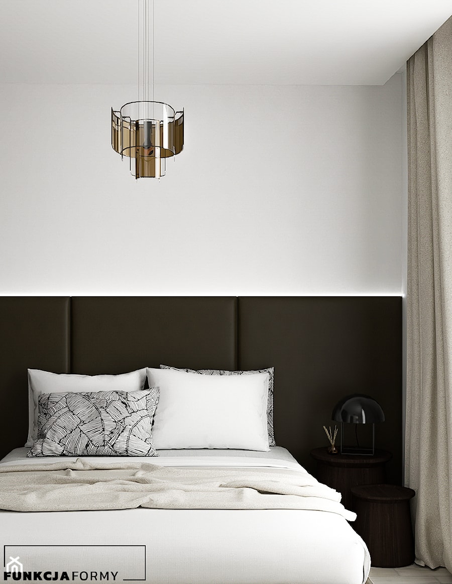 Nowoczesna sypialnia z tapicerowanym zagłówkiem na zamówienie - zdjęcie od funkcjaformy