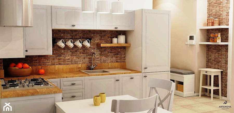 Kuchnia z cegłą - Kuchnia, styl rustykalny - zdjęcie od Artenova Design - pracownia projektowania wnętrz