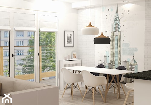 Apartament w Lublinie - Mała biała jadalnia w salonie, styl nowoczesny - zdjęcie od Artenova Design - pracownia projektowania wnętrz