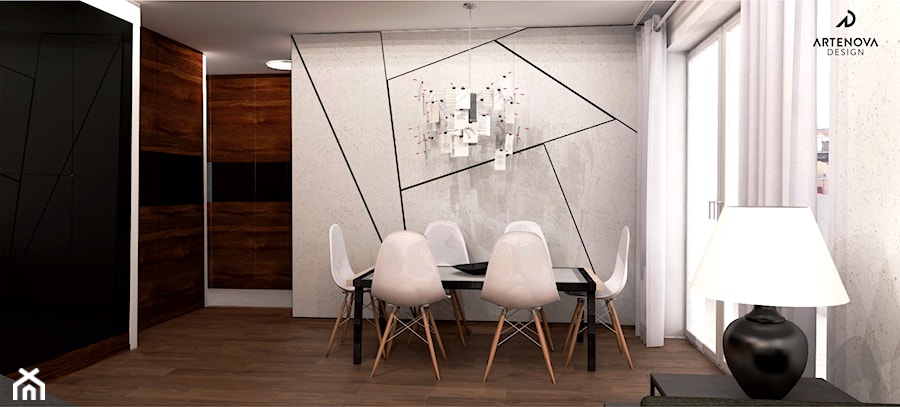 Mieszkanie Warszawa Ursynów - Średnia szara jadalnia jako osobne pomieszczenie, styl minimalistyczny - zdjęcie od Artenova Design - pracownia projektowania wnętrz