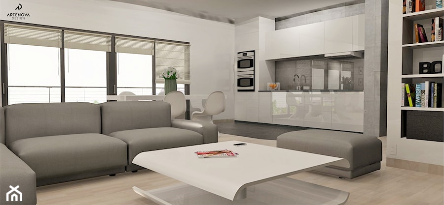 Salon z kuchnią z stylu minimalistycznym - zdjęcie od Artenova Design - pracownia projektowania wnętrz