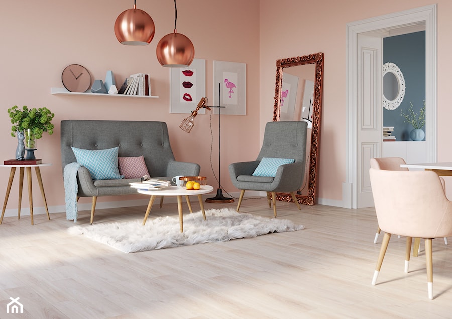 Średni beżowy salon z jadalnią, styl skandynawski - zdjęcie od ARBITON FloorExpert
