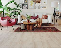Panele winylowe na ogrzewanie podłogowe - Średni biały salon z jadalnią, styl nowoczesny - zdjęcie od ARBITON FloorExpert - Homebook