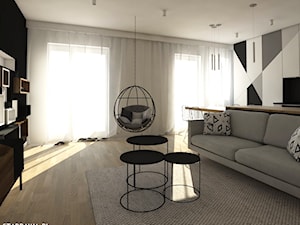 Mieszkanie dla młodego małżeństwa - Średni biały czarny szary salon, styl nowoczesny - zdjęcie od STABRAWA.PL architektura wnętrz