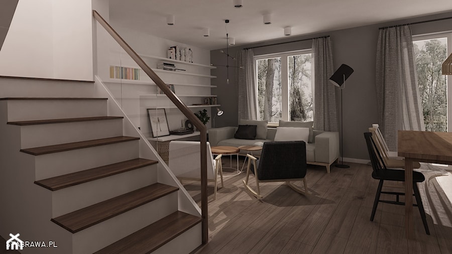 Dom w Bochni - projekt strefy dziennej - Salon, styl skandynawski - zdjęcie od STABRAWA.PL architektura wnętrz