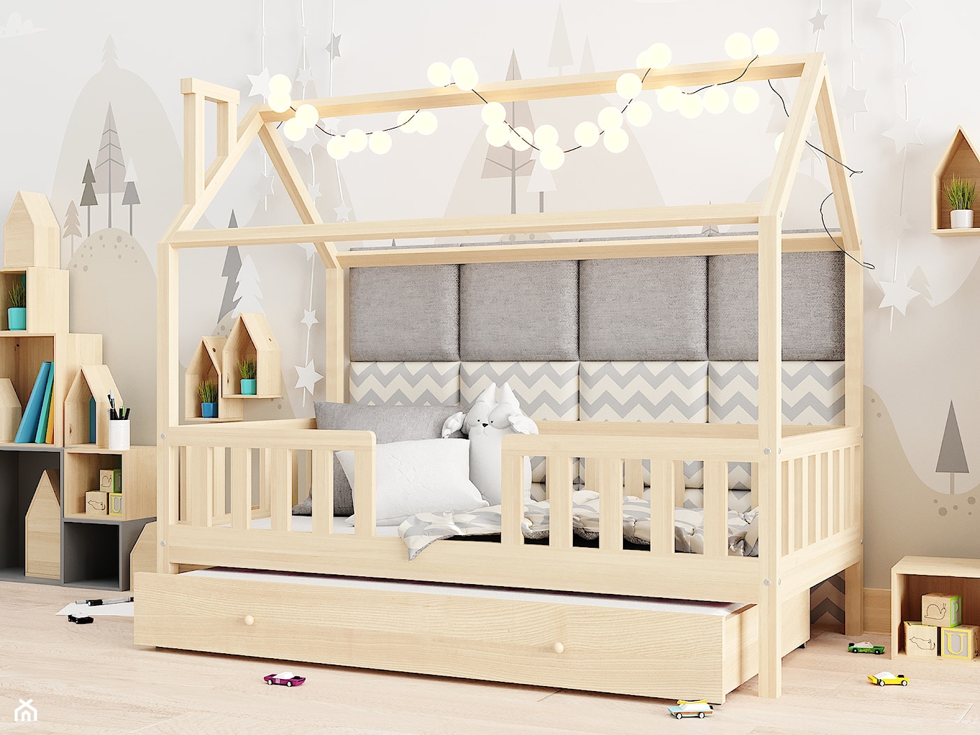 Łóżko w kształcie domku dla dzieci, sosnowe - zdjęcie od sleephome.pl - Homebook