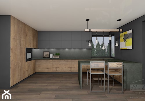 nowoczesna kuchnia, ciemna kuchnia, drewno w kuchni - zdjęcie od Mikab Studio. Projektowanie Wnętrz. Magdalena Mizia