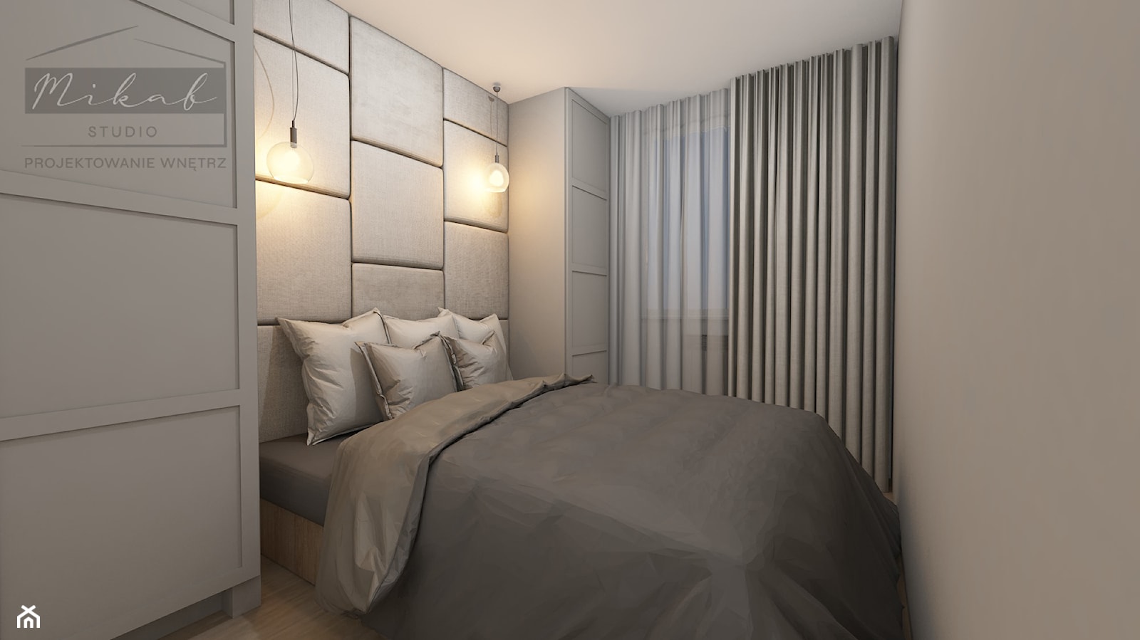 Przytulna beżowa sypialnia - zdjęcie od Mikab Studio. Projektowanie Wnętrz. Magdalena Mizia - Homebook