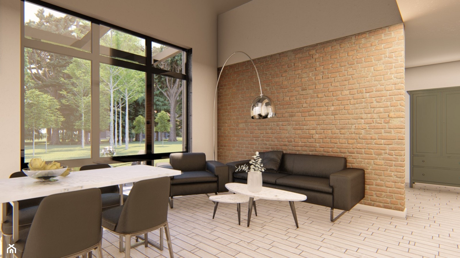 Nowoczesny salon z jadalnią w stylu loft - zdjęcie od HouseCollection.pl - Gotowe projekty domów - Homebook