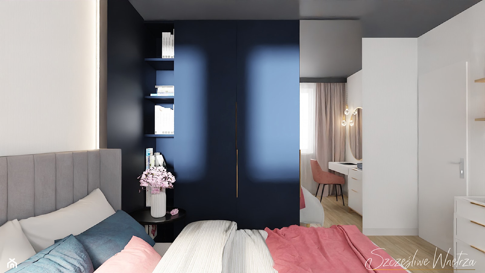 Sypialnia z akcentami granatu - Sypialnia, styl nowoczesny - zdjęcie od Szczęśliwe Wnętrza Studio Projektowe - Homebook