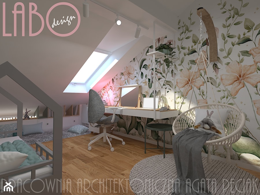 Pokój dziewczynki z tapetą botaniczną - zdjęcie od Szczęśliwe Wnętrza Studio Projektowe