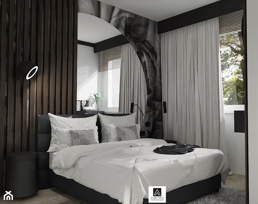 Nowoczesna sypialnia z tapetą - zdjęcie od Studio Archi Pracownia Architektury i Projektowania Wnętrz