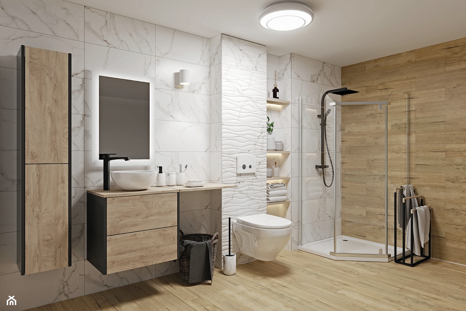 Łazienka z prysznicem pięciokątnym i gesem na ścianie - zdjęcie od bricomarche.pl - Homebook