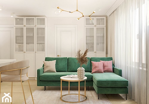 Niewielkie mieszkanie modern classic z odrobiną koloru - Salon, styl skandynawski - zdjęcie od Kierunek na Wnętrza