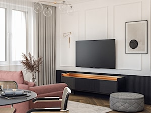 Nowoczesne mieszkanie z różową sofą - Salon, styl nowoczesny - zdjęcie od Kierunek na Wnętrza