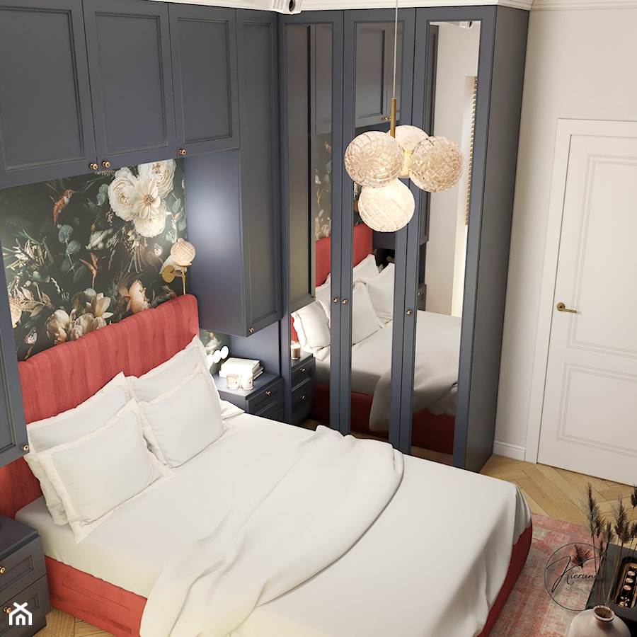 Kolorowe mieszkanie dla młodej kobiety - Sypialnia, styl vintage - zdjęcie od Kierunek na Wnętrza