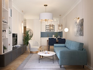 Nowoczesny salon z dodatkiem niebieskiego - Salon, styl nowoczesny - zdjęcie od Kierunek na Wnętrza