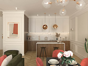 Mieszkanie modern classic z oliwką i koralem - Kuchnia, styl nowoczesny - zdjęcie od Kierunek na Wnętrza