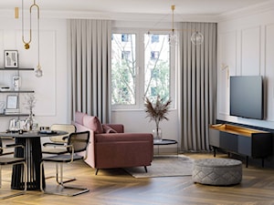 Nowoczesne mieszkanie z różową sofą - Salon, styl nowoczesny - zdjęcie od Kierunek na Wnętrza